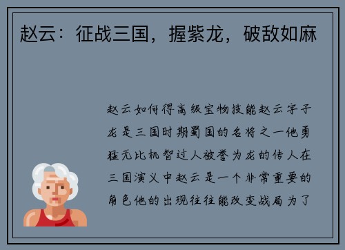 赵云：征战三国，握紫龙，破敌如麻